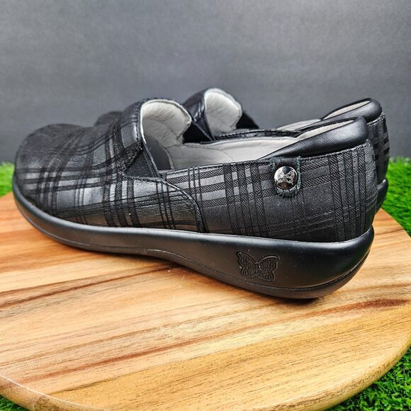 Alegria Shoes Keli Clogs Loafer Black Plaid Leather EU 40 / US Size 10 Slip On - Picture 4 of 13